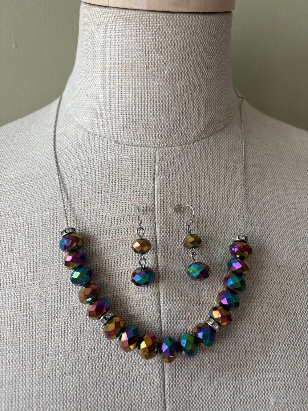 Iridescent Multicolor Bead Necklace & Earring Set